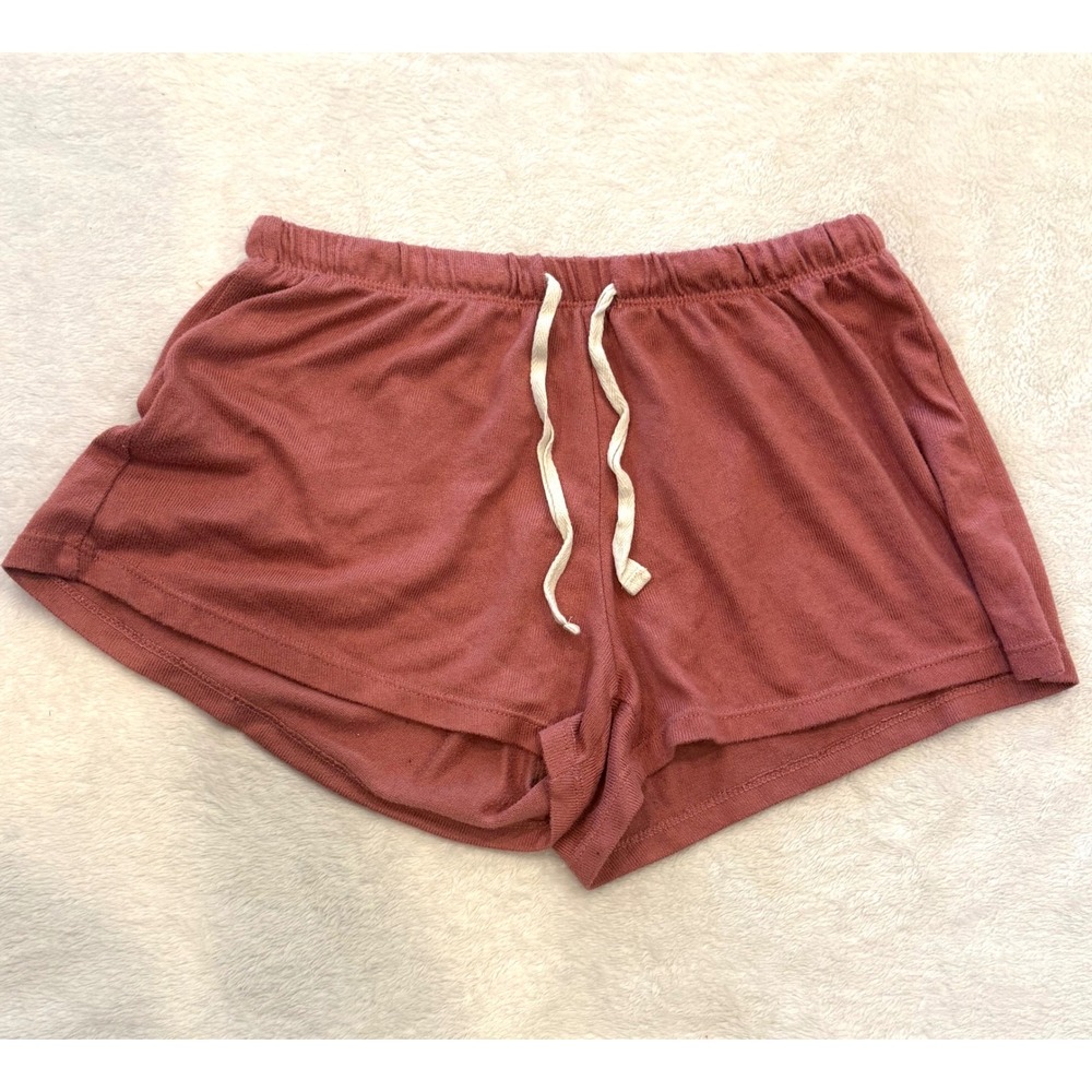 C&C California Mauve Pink Ribbed Knit Lounge Shorts Small Drawstring Pajamas